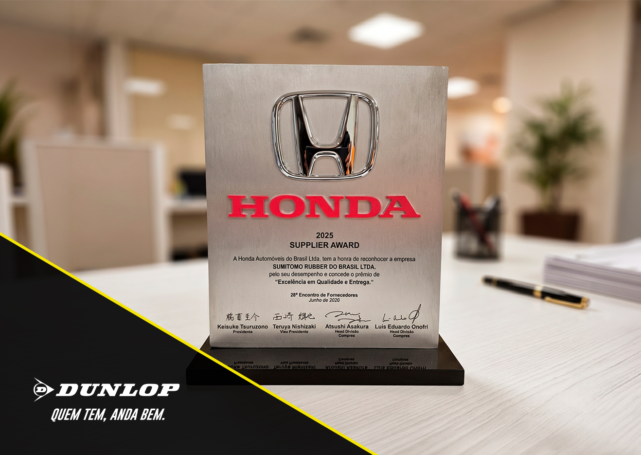 Sumitomo Rubber do Brasil é reconhecida pela Honda Automóveis como destaque em Excelência em Qualidade e Entrega